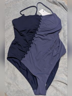 Calia Looped  Ruched One-Piece Swimsuit Storm Haze Sz: 16 NWT